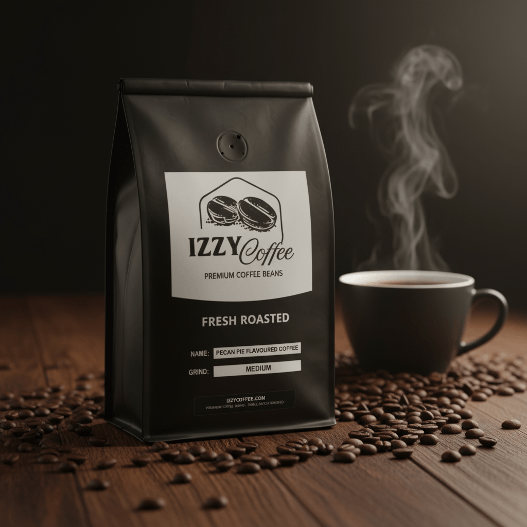 Pecan Pie Flavored Coffee Izzy Coffee fresh roasted coffee lifestyle image for brewing and gifting