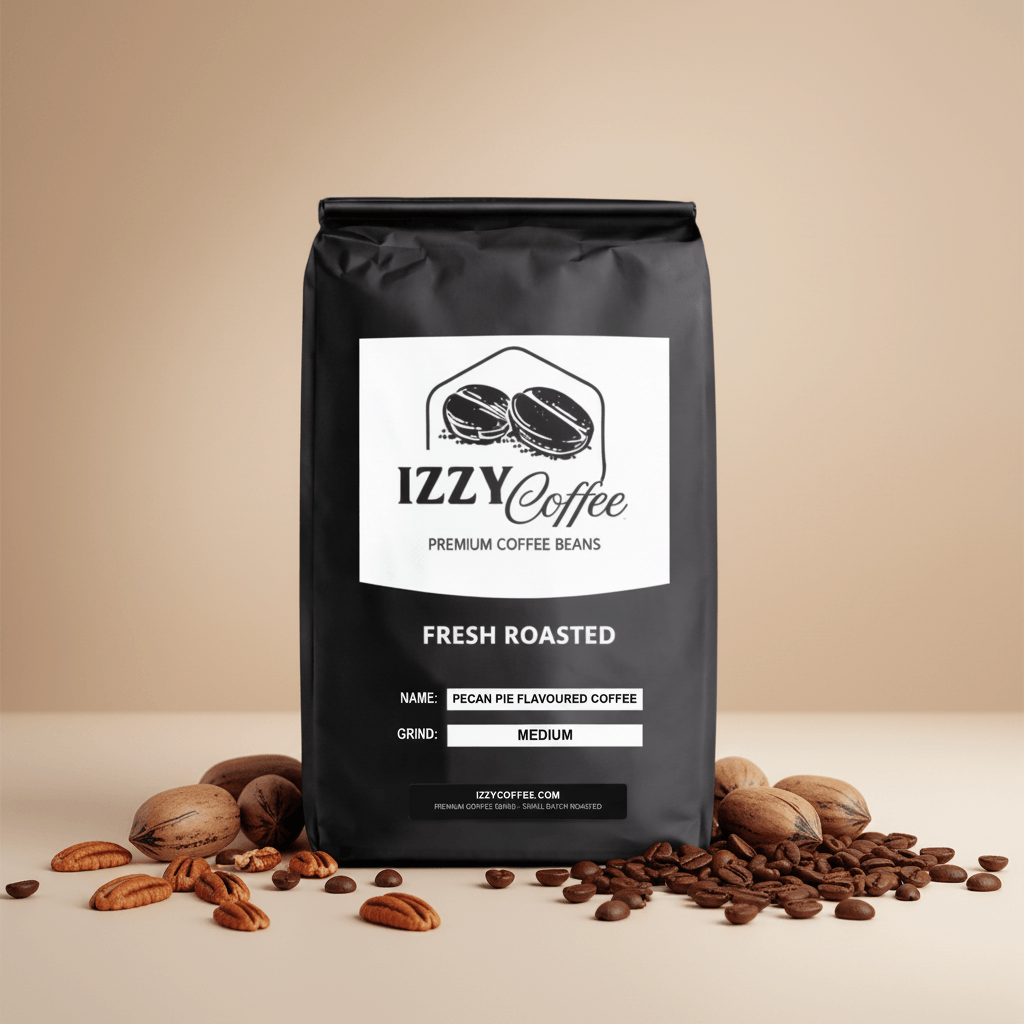 Pecan Pie Flavored Coffee Izzy Coffee fresh roasted coffee lifestyle image for brewing and gifting