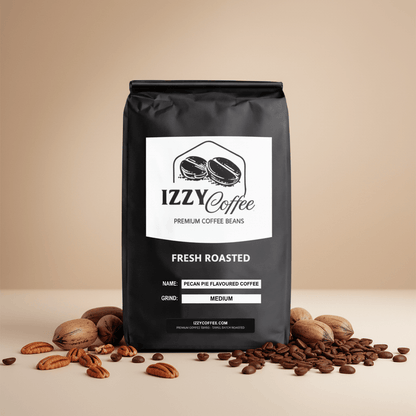 Pecan Pie Flavored Coffee Izzy Coffee fresh roasted coffee lifestyle image for brewing and gifting