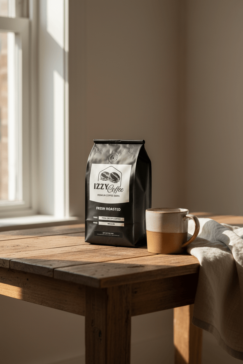 Peru Decaf Coffee Izzy Coffee fresh roasted coffee lifestyle image for brewing and gifting