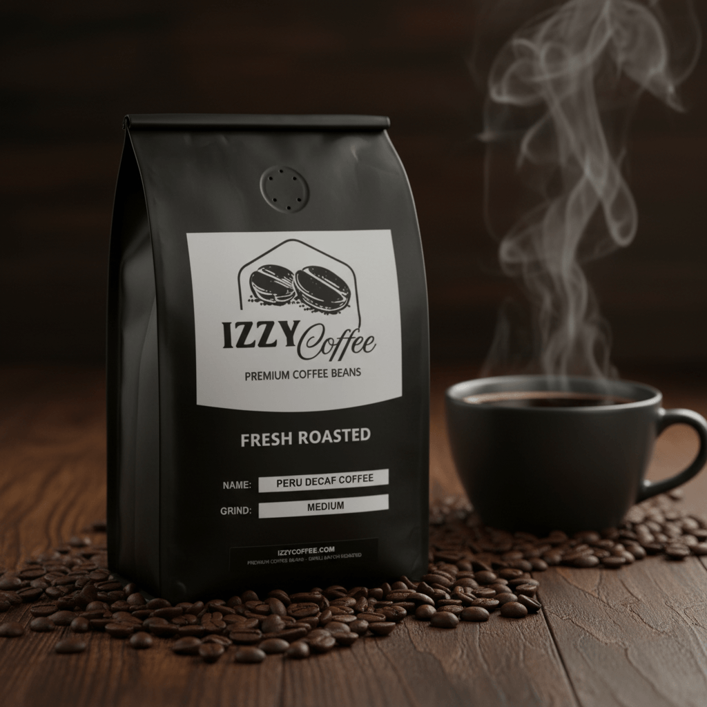Peru Decaf Coffee Izzy Coffee fresh roasted coffee lifestyle image for brewing and gifting