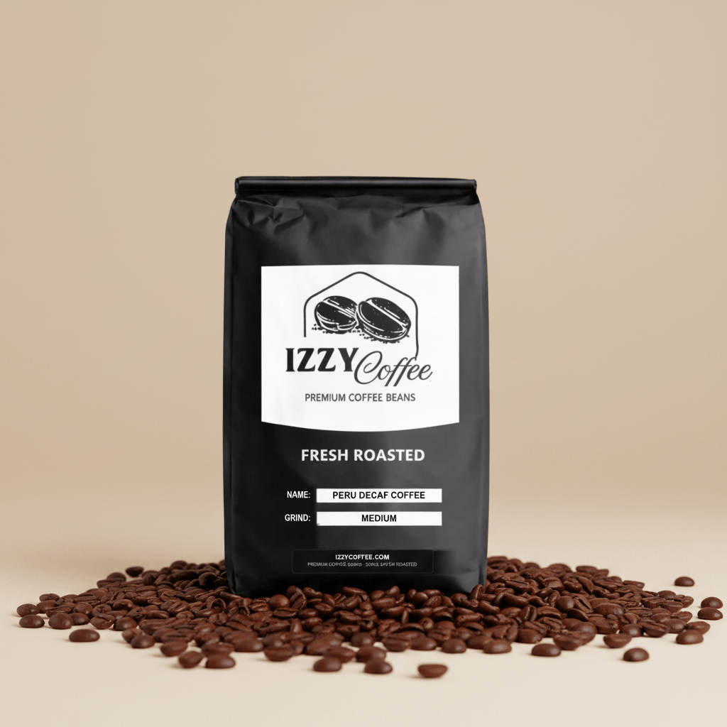 Peru Decaf Coffee Izzy Coffee fresh roasted coffee lifestyle image for brewing and gifting