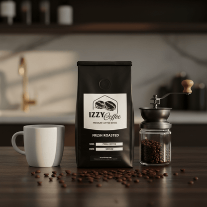 Peru Coffee Izzy Coffee fresh roasted coffee lifestyle image for brewing and gifting