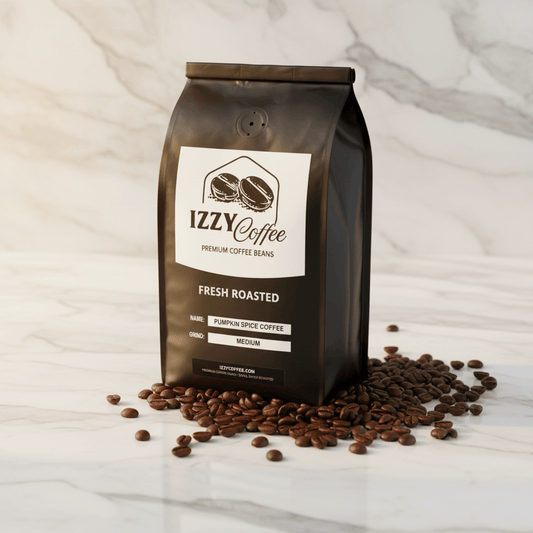 Pumpkin Spice Coffee Izzy Coffee fresh roasted coffee lifestyle image for brewing and gifting