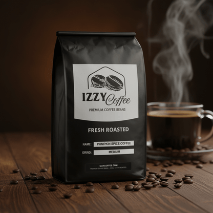 Pumpkin Spice Coffee Izzy Coffee fresh roasted coffee lifestyle image for brewing and gifting