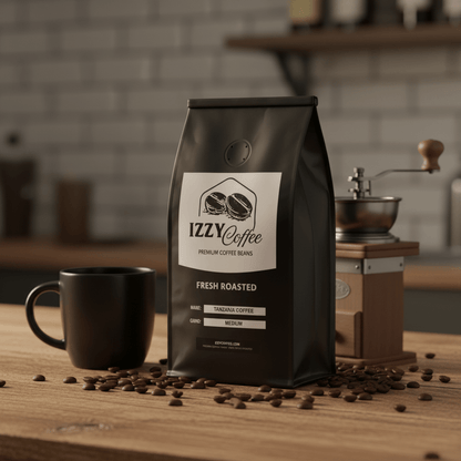 Tanzania Coffee Izzy Coffee fresh roasted coffee lifestyle image for brewing and gifting