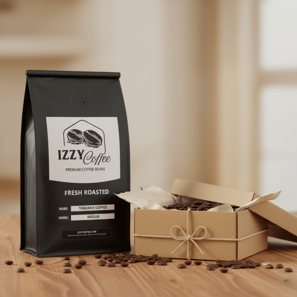 Tanzania Coffee Izzy Coffee fresh roasted coffee lifestyle image for brewing and gifting