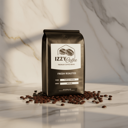 Turtle Coffee Izzy Coffee fresh roasted coffee lifestyle image for brewing and gifting