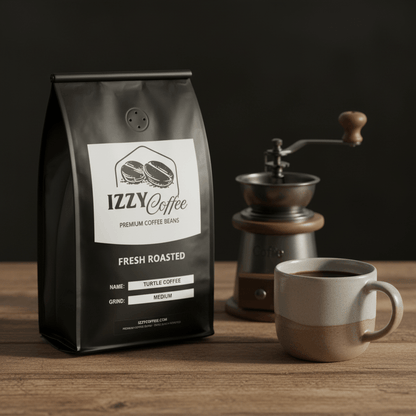 Turtle Coffee Izzy Coffee fresh roasted coffee lifestyle image for brewing and gifting