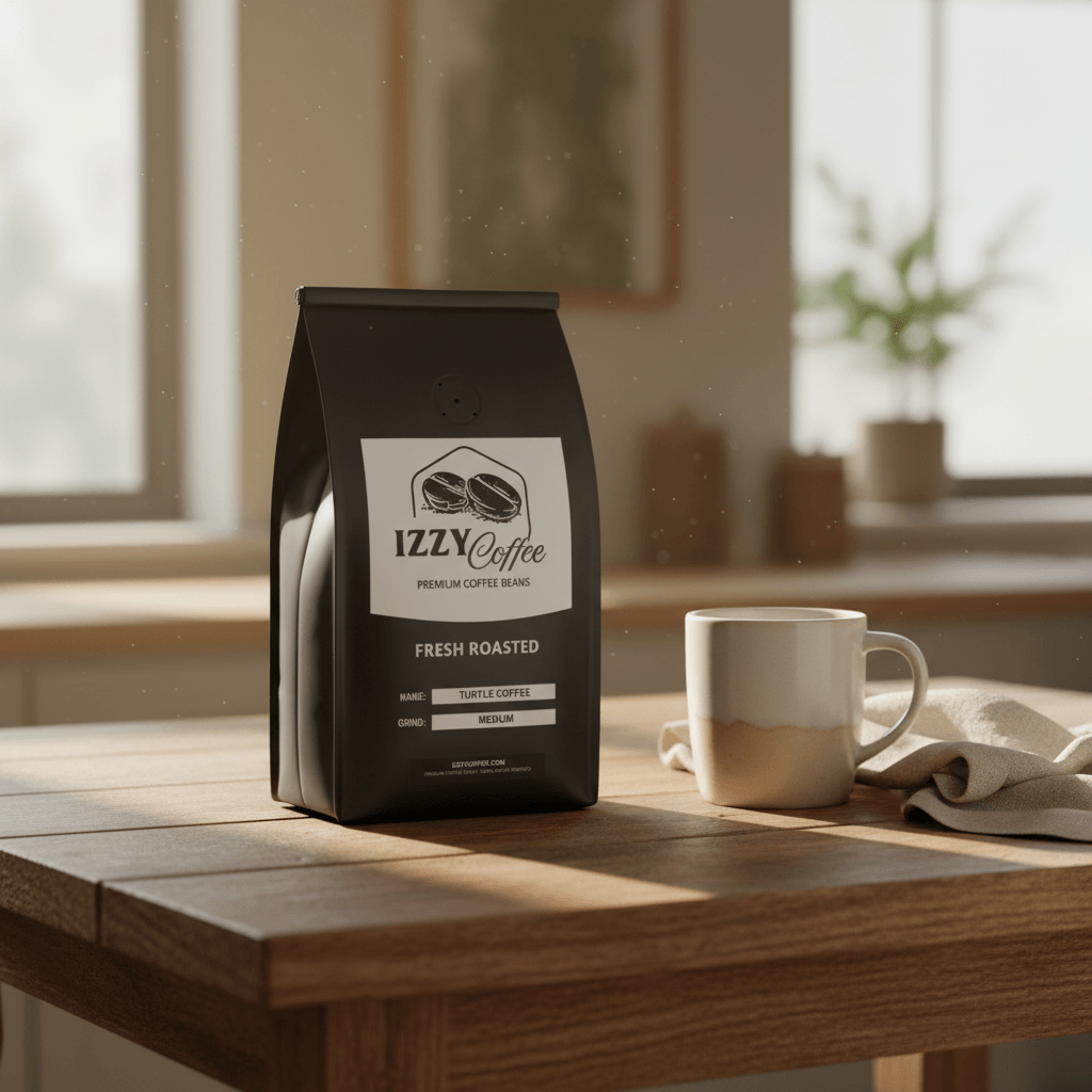 Turtle Coffee Izzy Coffee fresh roasted coffee lifestyle image for brewing and gifting